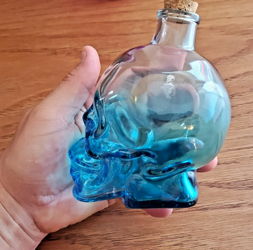 2- 5" Crystal Skull Glass Bottle Gothic Halloween Apothecary Decanter 375ml - Picture 7 of 7