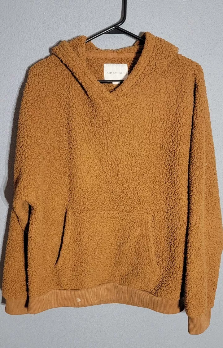 American Eagle Teddy Sherpa Hoodie Womens Large Brown Fuzzy Ladies  Sweatshirt