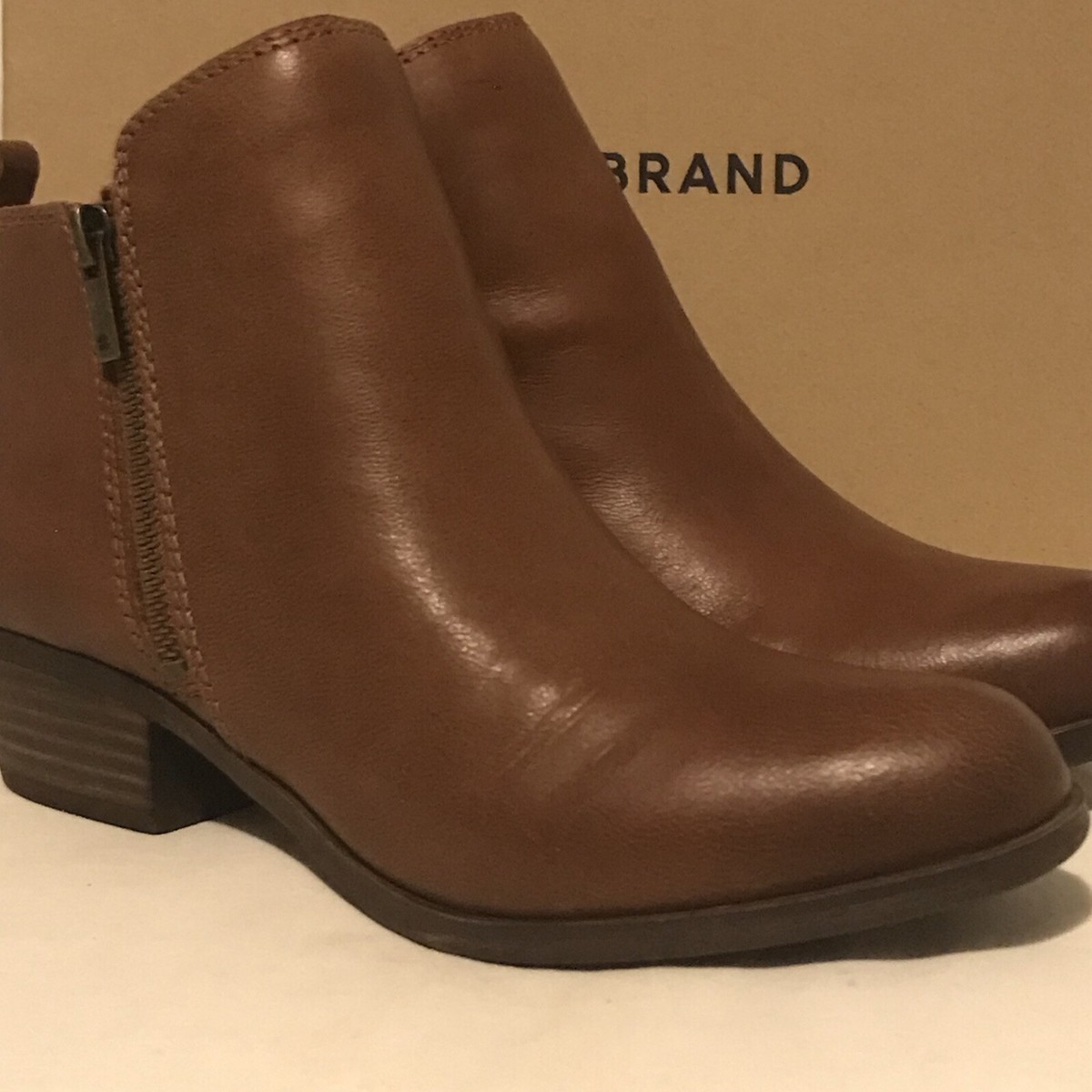 NEW LUCKY BRAND Basel Women’s Size WIDE Leather Zip Ankle Boots Toffee