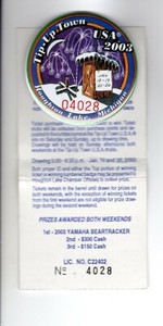 2003 TIP UP TOWN BADGE PIN PINBACK- MICHIGAN DNR DEER BEAR FISHING PATCH LICENSE