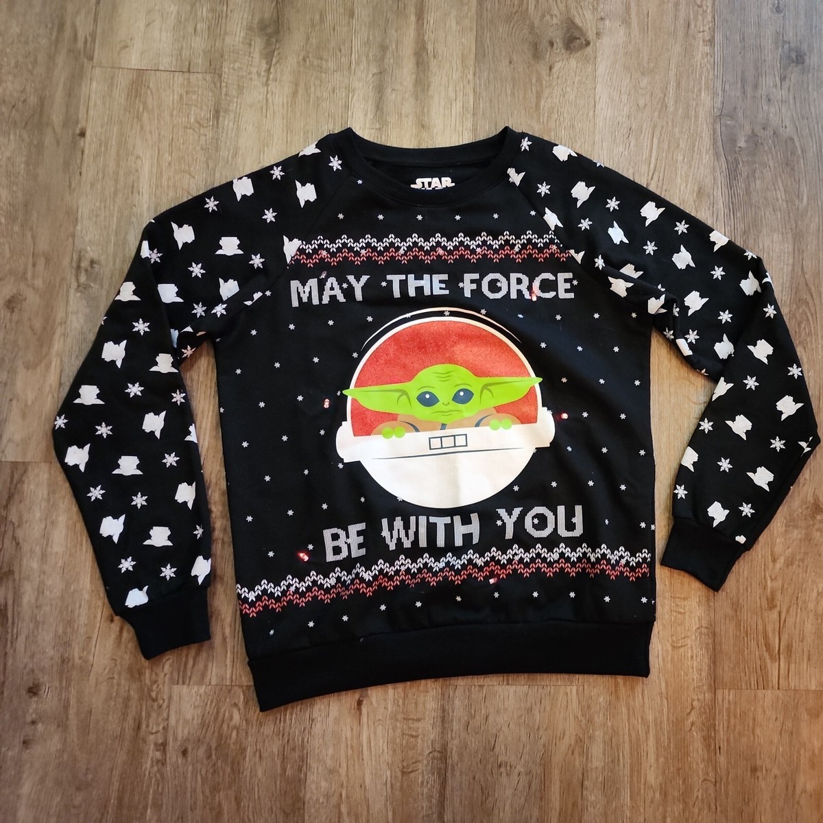Star Wars Baby Yoda Ugly Christmas Sweatshirt Size S small Lights