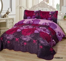 3-Pcs Super Soft KING Quilted Reversible VELVET Bedspread Coverlet Set - PAMELA