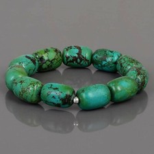 Handmade 9 14mm Natural Gemstone Turquoise Beaded Barrel Yoga Energy Bracelet