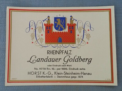 Old wine label sample label label Landauer Goldberg Rheinpfalz Hanau