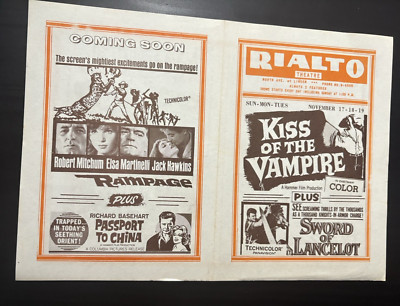 Movie Flyer 1960 s ''Kiss of the Vampire'' ''Return of the Fly'' Rialto Theatre