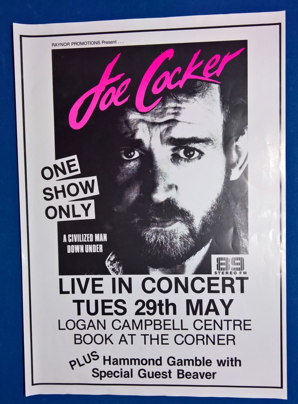 Large Vintage Joe Cocker Concert Poster w/ Hammond Gamble & Beaver New Zealand