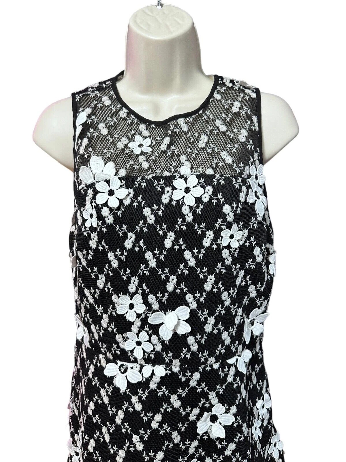 Abito donna Michael Kors ricamato taglia 4 applicazioni floreali svasato senza maniche