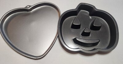 Wilton Lot Of 2 Pans-1 Halloween  Pumpkin Jack-O-Lantern Cake Pan and Heart Pan.