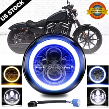 For Harley-Davidson Honda Yamaha Motorcycle 7" inch LED Headlight DRL Angel Eyes