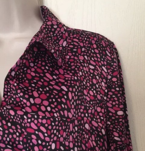 Cabernet Dress Small Black Pink Abstract Polka Dot Satin Collared Relaxed Fit - Picture 4 of 12