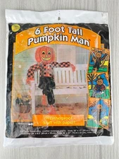 Vtg 1997 Sunhill 6ft Tall Pumpkin Man Stuff With Paper NOS Sealed Halloween Fall