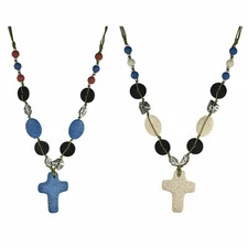 Natural Lava Rock Stone Beaded Pendant Necklace Retro Cross Men Women Gift