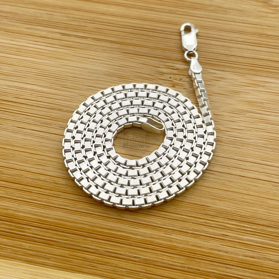 Collar de cadena de eslabones de caja de plata esterlina maciza italiana cadena de plata 925 gruesa 3 mm Foto 3 de 4