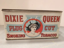 VTG ADVERTISING EMPTY DIXIE QUEEN LUNCH PAIL STYLE TOBACCO TIN NO HANDLE