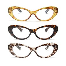 3-Pack Women's Oval Cat Eye Reading Glasses Spring Hinge Readers 1.00 to 3.00
