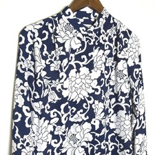 Banana Republic Navy White Floral Shirt Dress Band Collar Roll Tab Sleeve 4