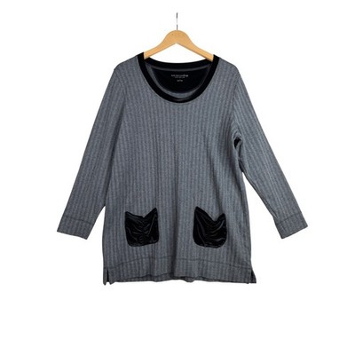 Soft Surroundings Herringbone Velvet Pocket Trim Tunic size Large Gray/Black