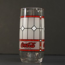Vintage Coca-Cola Frosted Stained Glass Style Windowpane Tumbler Red Black 6"