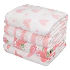 Muslin Swaddle Blankets 4-Pack Breathable Receiving Blankets 4 Pack Flower