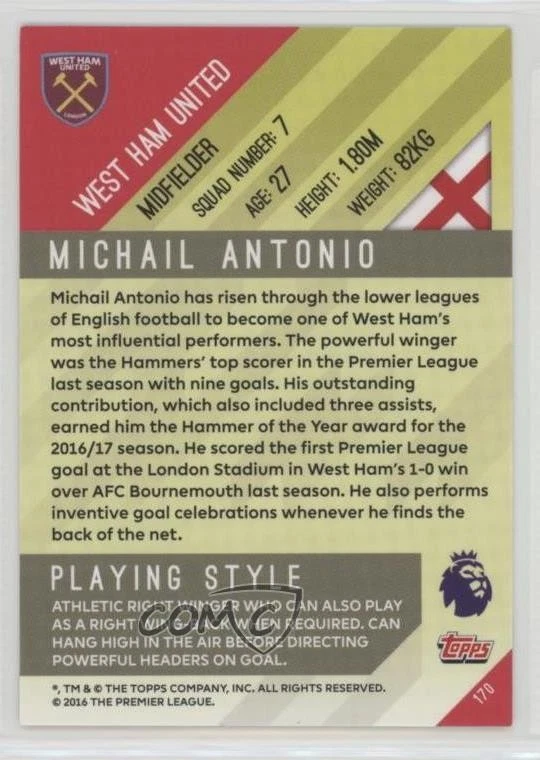 2017-18 Topps Premier League Gold Terrace Hero Michail Antonio #170 - Image 2 of 2