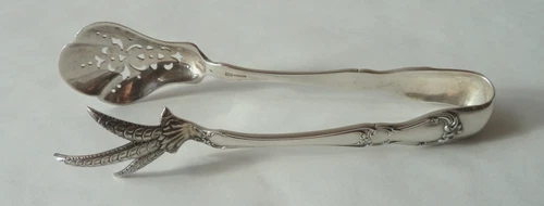 GORHAM BUCKINGHAM STERLING ICE OR SERVING TONGS, PAT. 1910,  CLAW & PIERCED BOWL