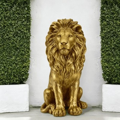 24'' Lion Statue, Resin Outdoor Guardian Sculpture, Simulated Animal Decor