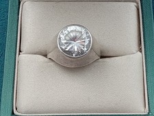 Sterling Silver Size 7 Ring w. Stunning Clear Faceted Stone High Profile Setting