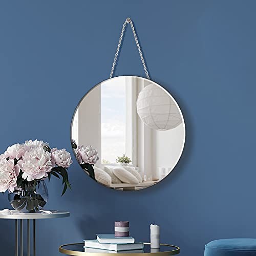 Round Silver Mirror with Iron Chain for Wall Decor Diameter 11.5x11.5 inch - Picture 3 of 8