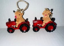 2X Highland Cow On Red Tractor Christmas Ornaments