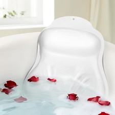 White Silicone Bath Pillow for Tub - Adjustable Inflatable Neck and Back Support