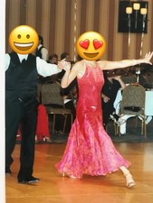 Handmade Red/Pink Ballroom Competition Gown, made with Swarovski Crystals.