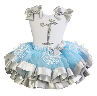 Kirei Sui Girls Princess Snowflake Blue Silver Satin Trimmed Tutu 1st 2nd 3rd...