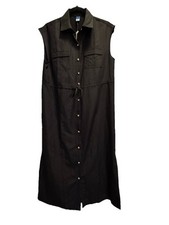 NWT Old Navy Black Mid-Length Sleevless Shirt Dress Button-Up Collar $50