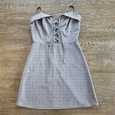 Forever 21 Grey Plaid Lace Up Corset Mini Dress Small Sleeveless Preppy A-Line