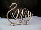 VINTAGE EDWARDIAN SILVER FIGURAL SWAN TOAST RACK LETTER SERVIETTE HOLDER STAND