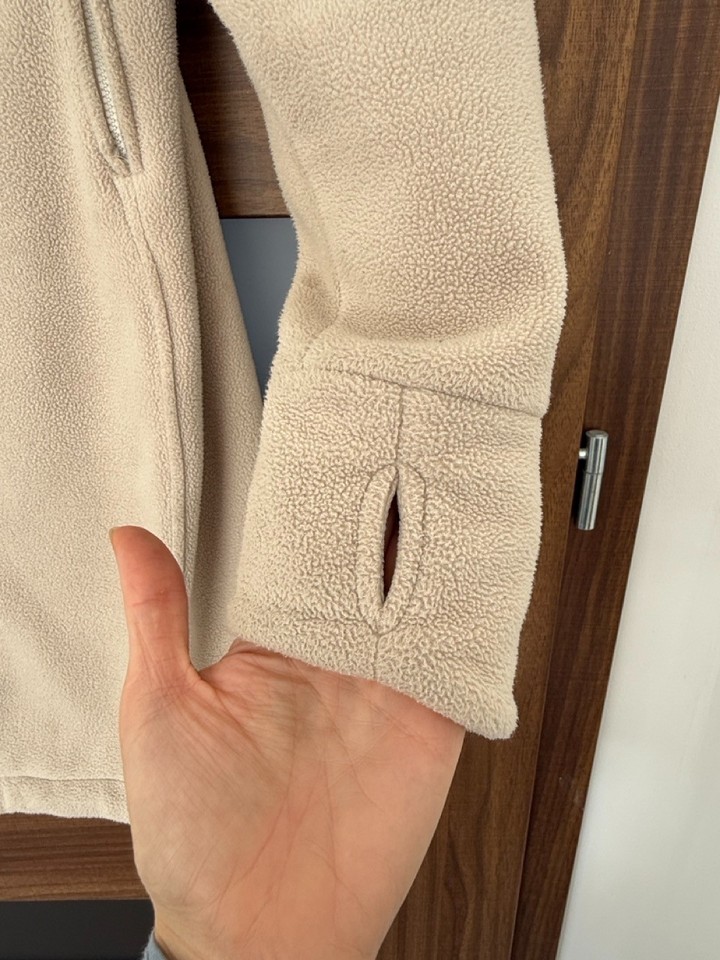 Bench Women's Beige Fleece Coat Jacket Size S Longline Zip Up Hoodless ...