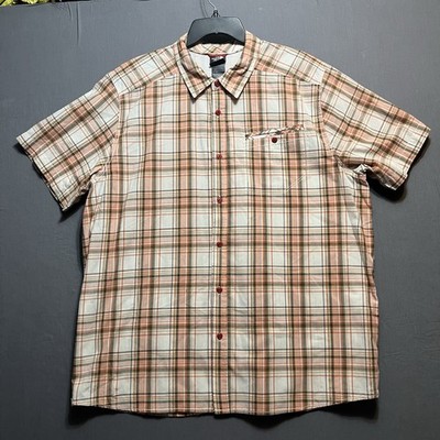 The North Face Men s Shirt XXL Orange Plaid Button Up Short Sleeve Pocket Hiking