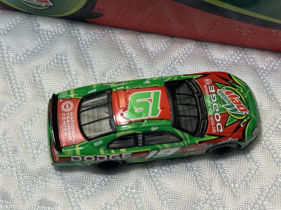 AUTOGRAPHED Jeremy Mayfield Diecast Dodge In Collectors Mountain Dew Tin - Image 4 of 4