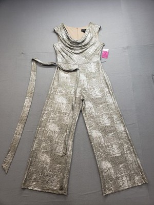 Connected Apparel Women Jumpsuit 6 Metallic Sleeveless Cowl Neck Stretch Casual