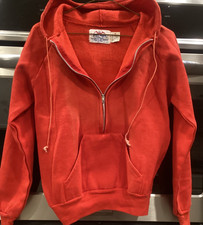 Rare VINTAGE 60s 70s Hoodie Sweatshirt Quarter zip Red Youth Kids Medium