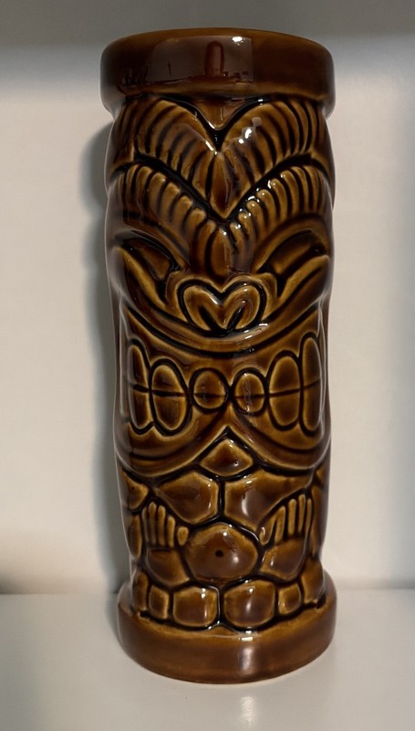 Vintage 2003 Drew Tiki Farm Tiki Mug Brown Glaze Ceramic 7.5 inch Tall Tiki Bar