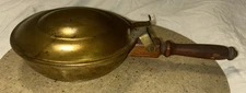 Antique Brass Lidded Ashtray/Silent Butler/Crumb Catcher With Wood Handle ITALY