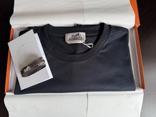 HERM S Hermes "H'Cheval" t-shirt with leather detail Marina Blue Large MSRP 960 