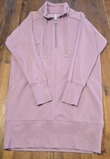 Athleta Cozy Karma 1/4 Zip Sweatshirt Dress Dogwood Mauve Plush Lining SMALL