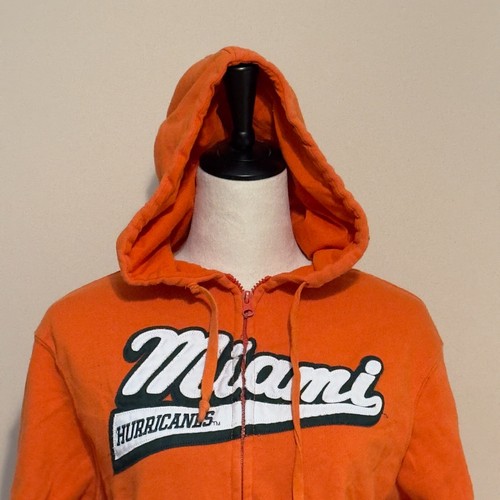 J AMERICA SZ S SMALL MIAMI HURRICANES BASEBALL SCRIPT HOODED SWEATSHIRT FULL ZIP - Picture 2 of 12