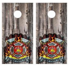 Firefighters Patch Barnwood Cornhole Board Wraps FREE LAMINATE 2837