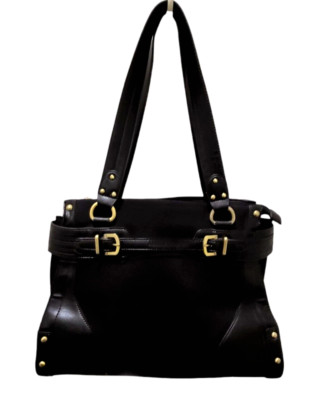 VTG ETIENNE AIGNER Black Nylon 3 SECTIONAL LEATHER GOLD Accent Tote Handbag M