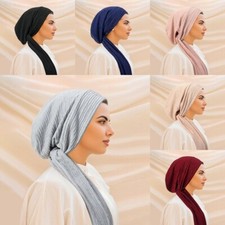 Crinkle Long Tail Pre-tied Turban Hijab Hat Muslim Women Bonnet Cap Head Wrap