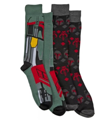 Star Wars Disney Boba Fett Hyponline 2-Pack Crew Socks Shoe Size 6-12 New