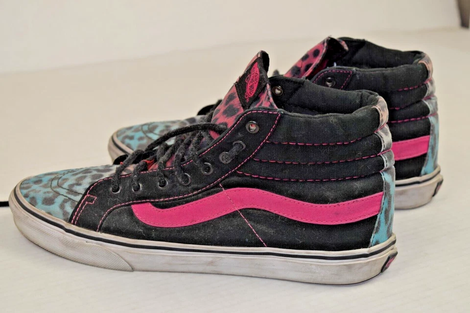 Винтажные фургоны скейтборд обувь размер мужской 8,5 синий розовый градиент гепард высоты топы - Изображение 4 из 4